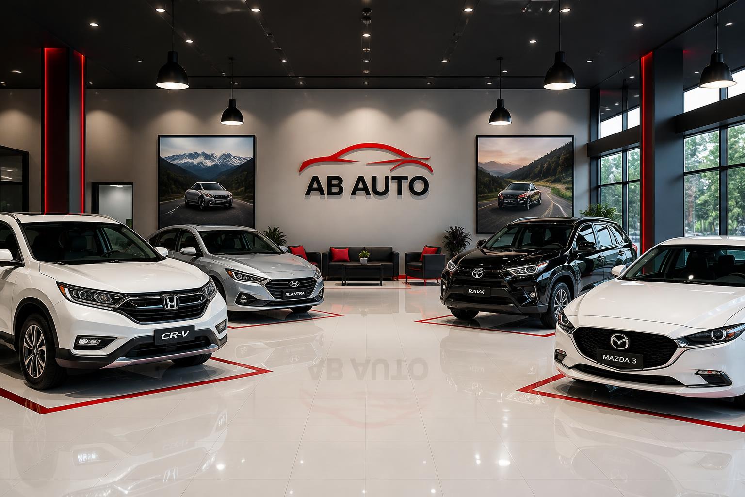 AB Auto showroom interior with modern cars